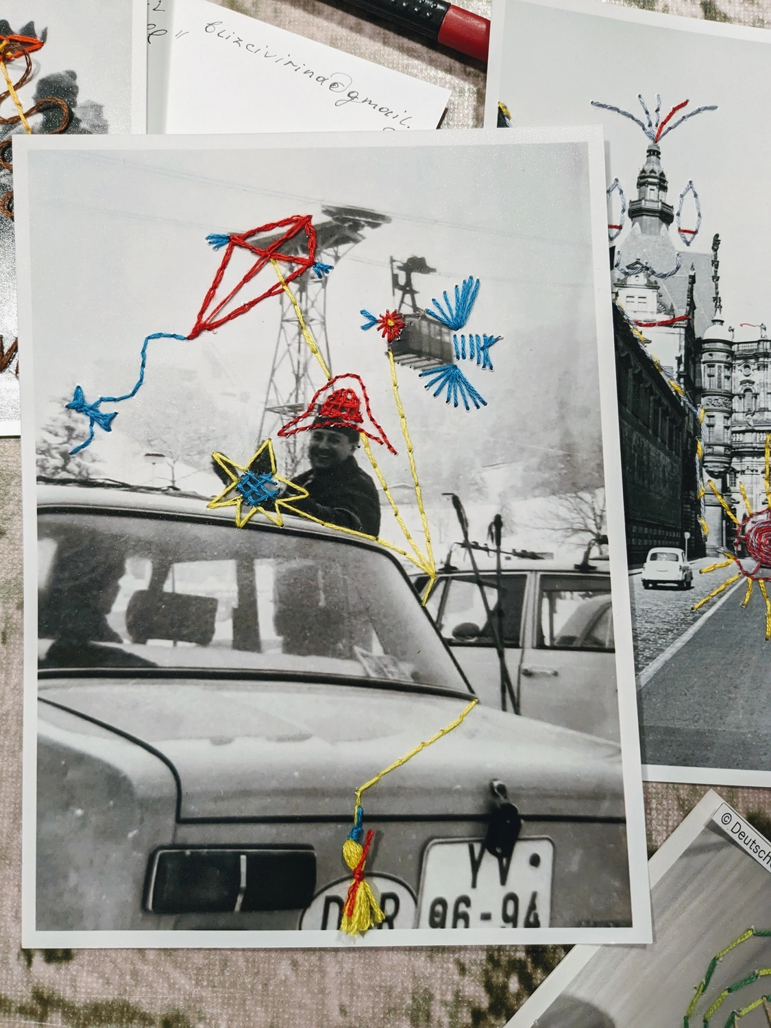Detail of embroidered photograph
