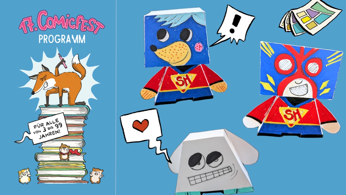 17. Comicfest program poster with the hand-painted paper toy characters