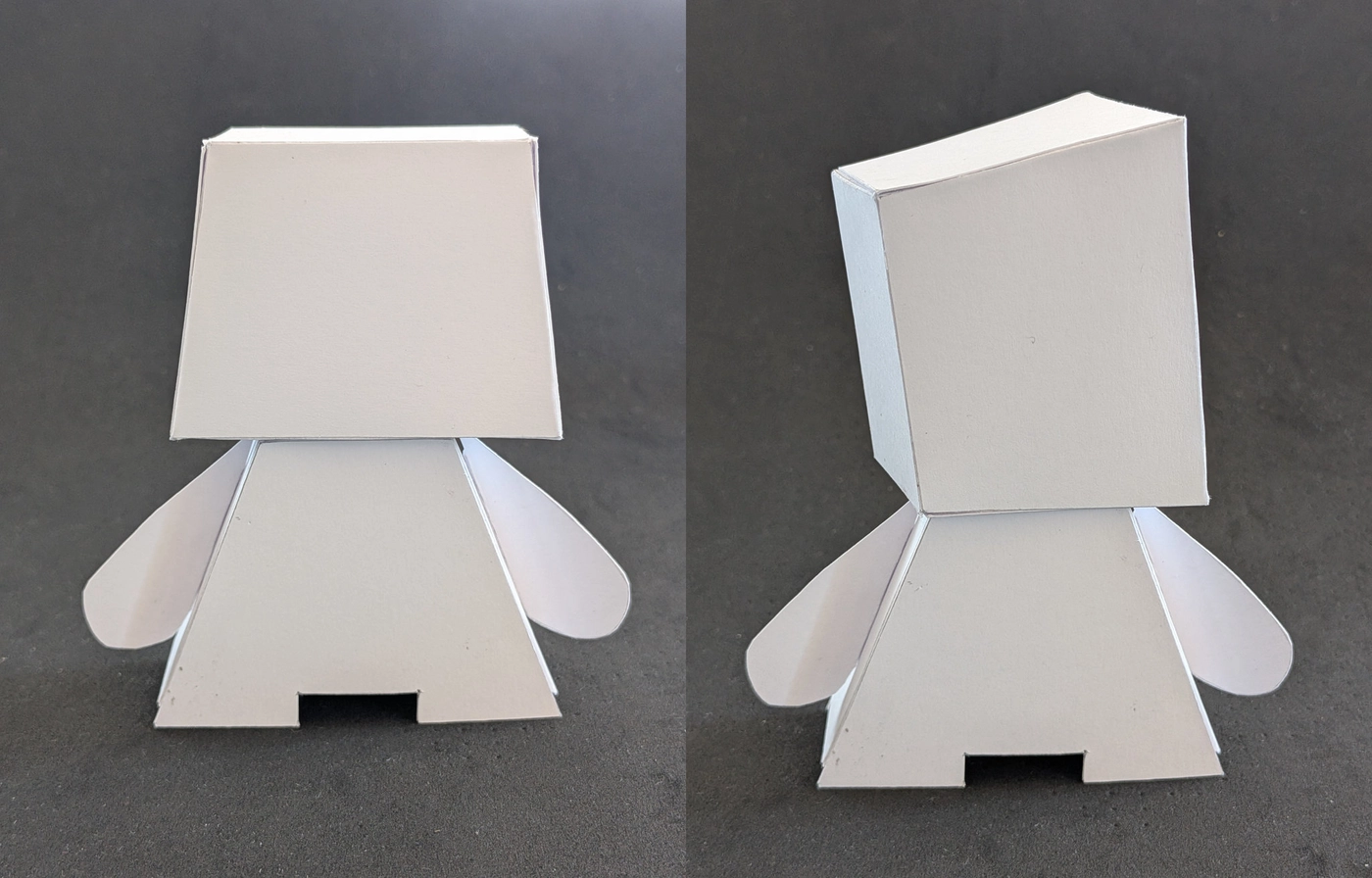 Hero or Villain? — the blank paper templates before drawing: square heads and bodies with fold-out arms