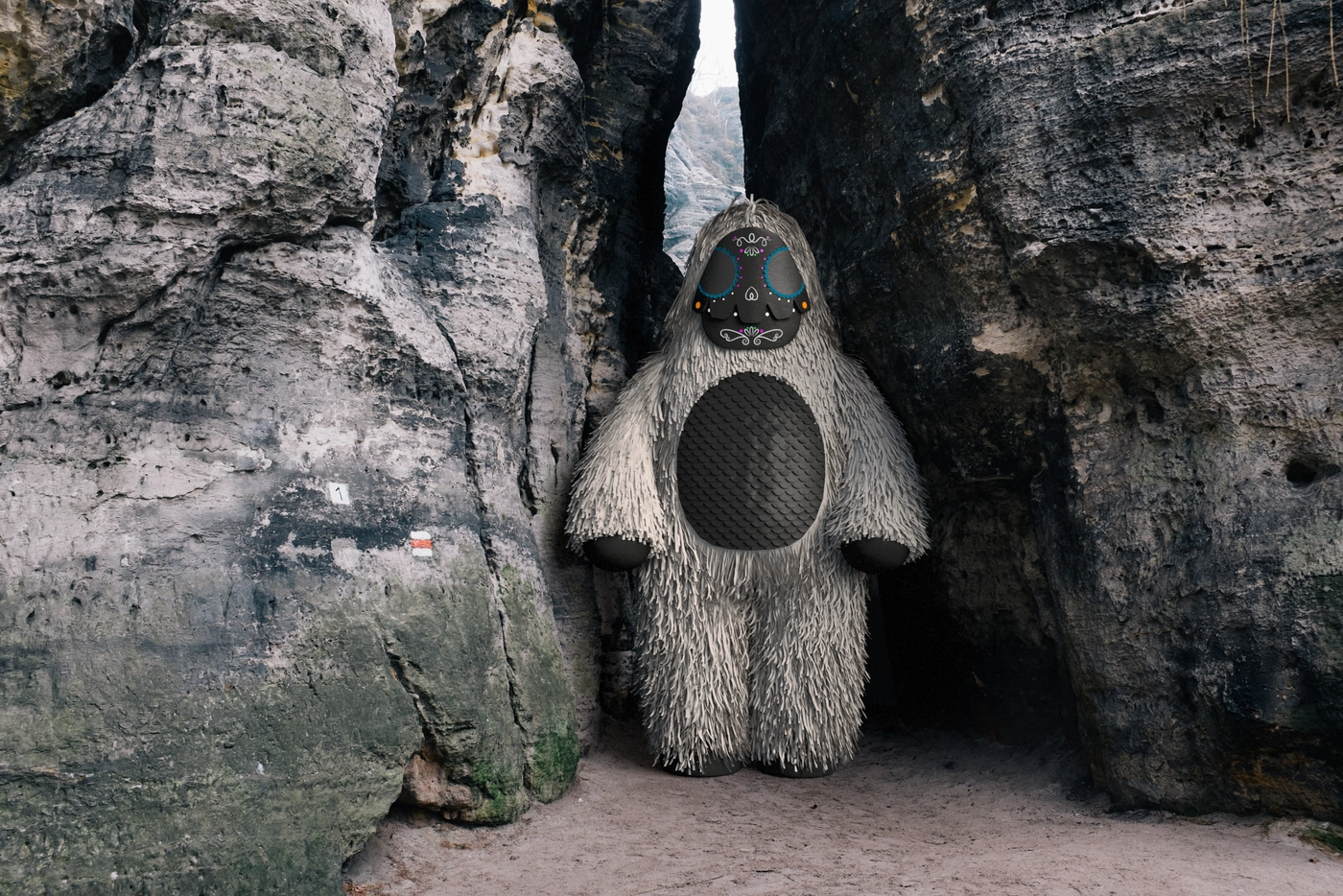 Sandstone formations near Tisa, Czechia. He stood still long enough to pass for rock.