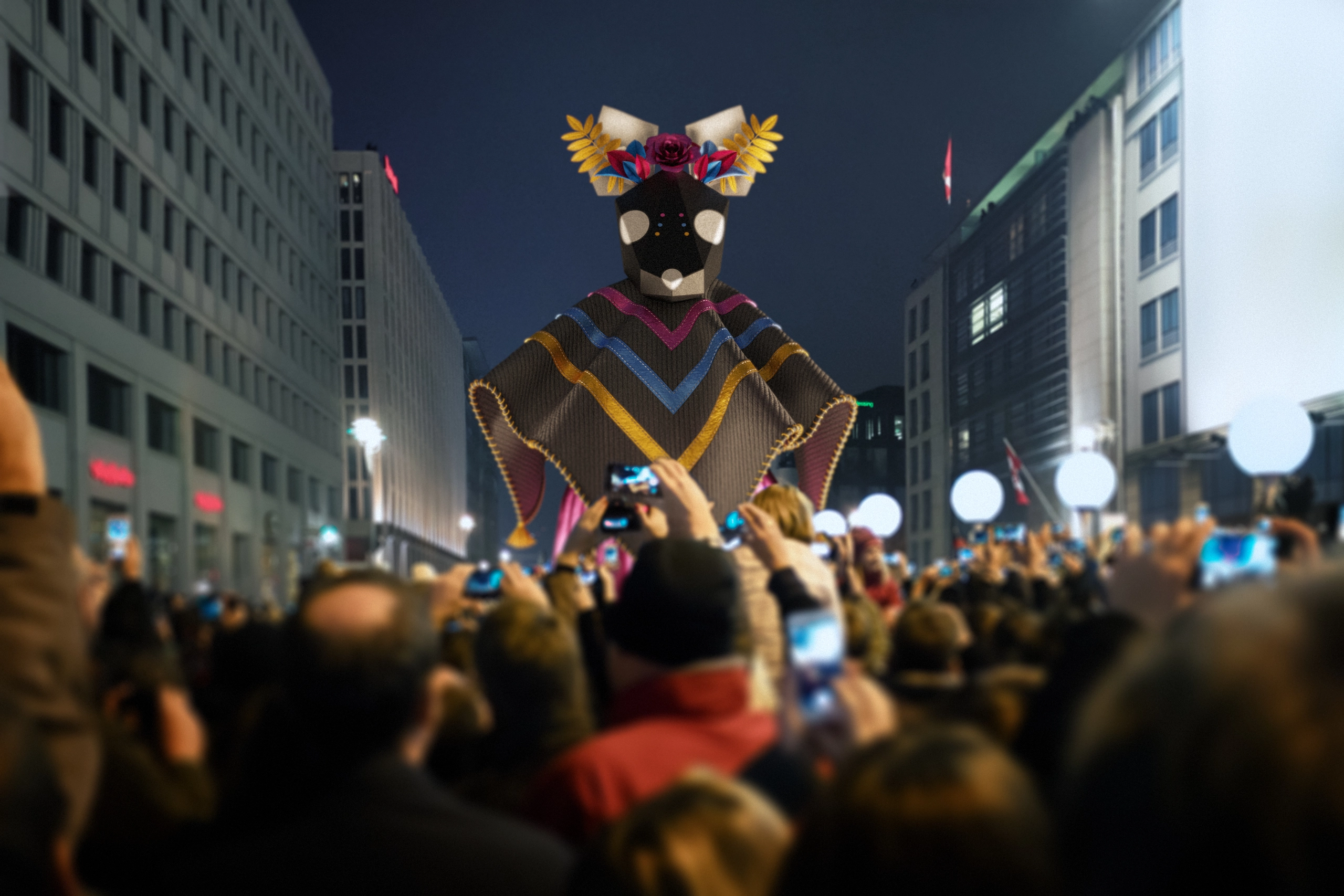 Lichtgrenze lit the old border through the city for one night. She grew taller than the rooftops, and the crowd that had gathered for the lights found something else to point their phones at.