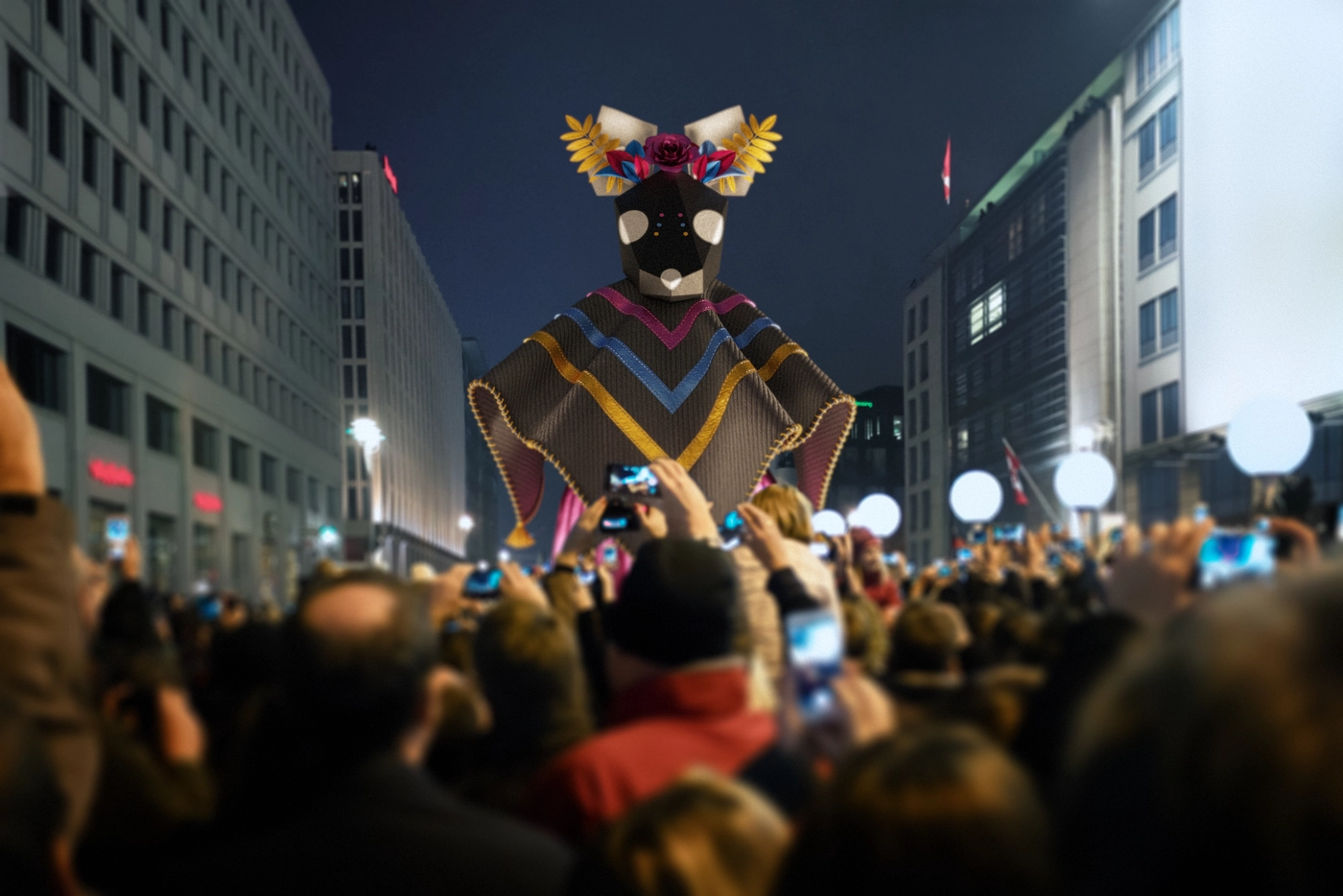 Lichtgrenze lit the old border through the city for one night. She grew taller than the rooftops, and the crowd that had gathered for the lights found something else to point their phones at.